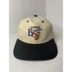 90s Nike Basketball Essential Snapback Made In Taiwan Embroidered Cream/Black